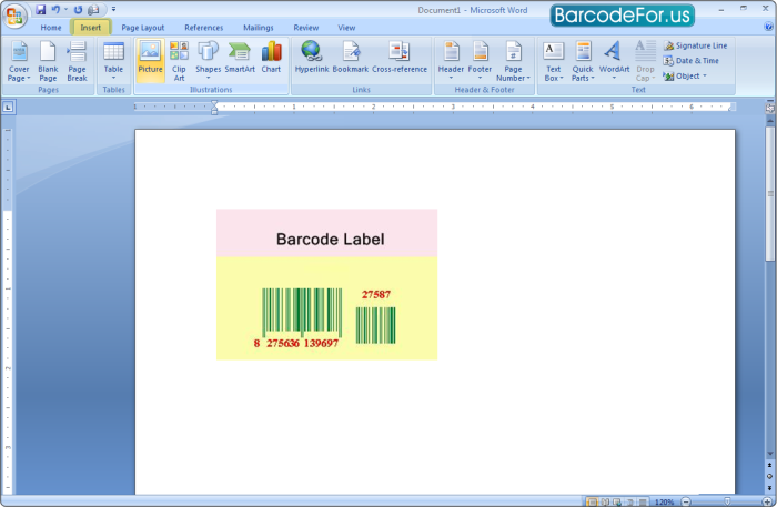 Insert Barcode in MS-Word